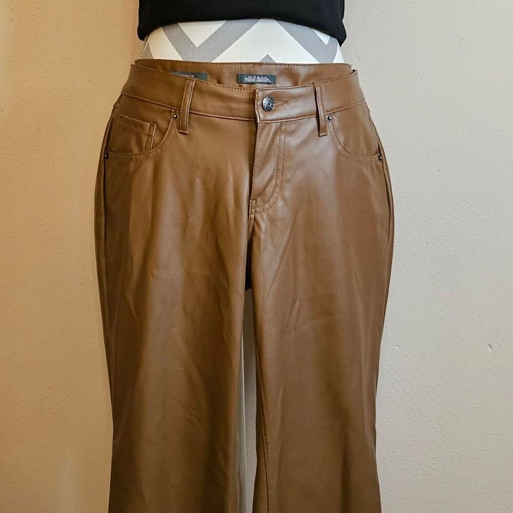 Low Rise Flare Faux Leather‎ Trousers in Chocolate size 6